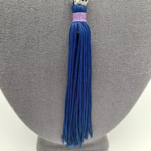 VTG Large Cloisonne Pendant on Navy Cord 28” Necklace - Picture 4 of 10